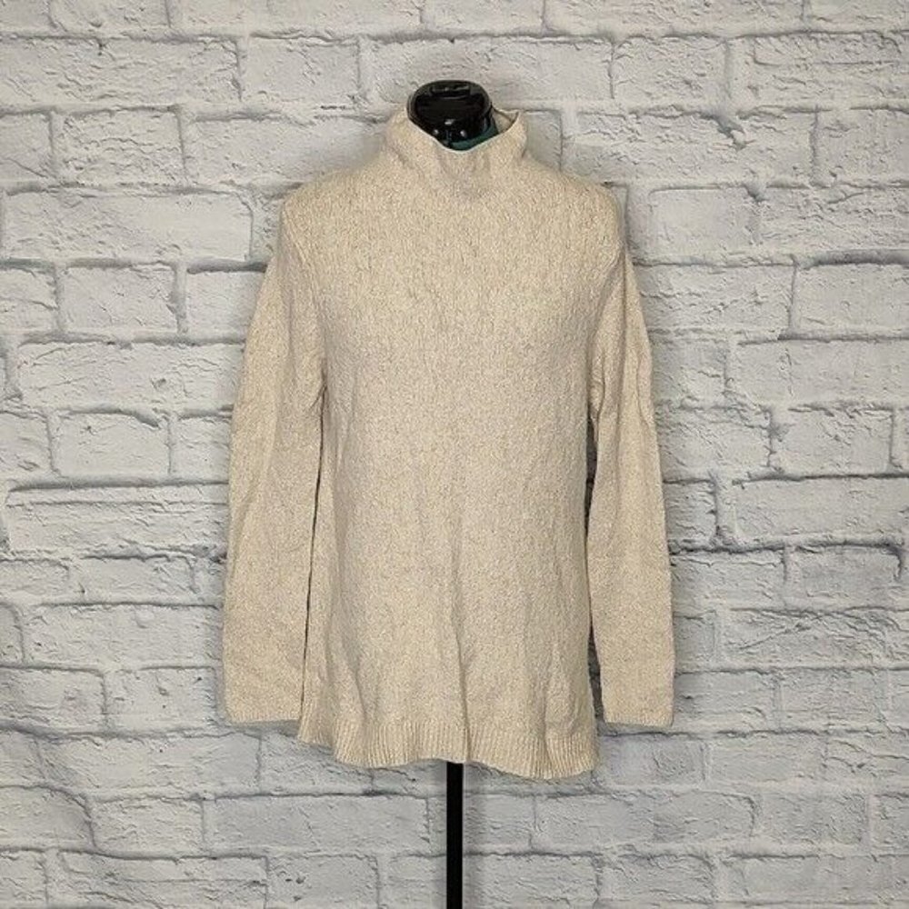 J. Jill women's beige high neck long sleeve cotton blend pullover sweater Sz M